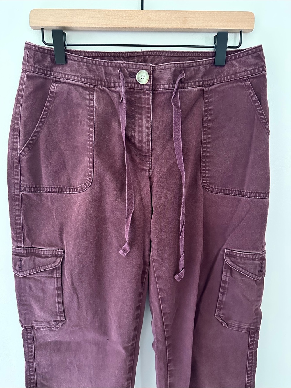 LL Bean Favorite Fit Roll Up Drawstring Cargo Pants in Plum Burgundy - Picture 2 of 10